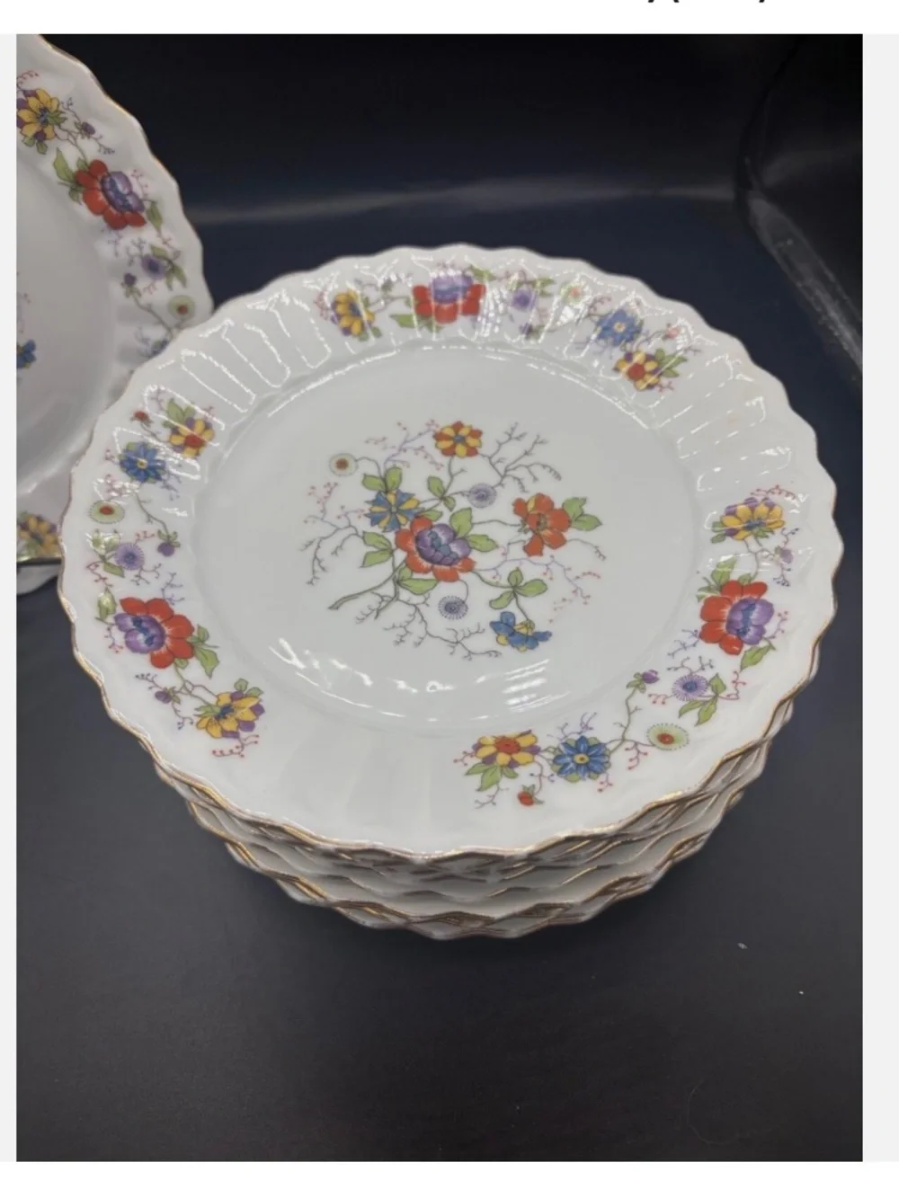 5 Bauer & Pfeiffer BP& Wurttemberg Germany Floral Salad Plates 8” Gold Trim